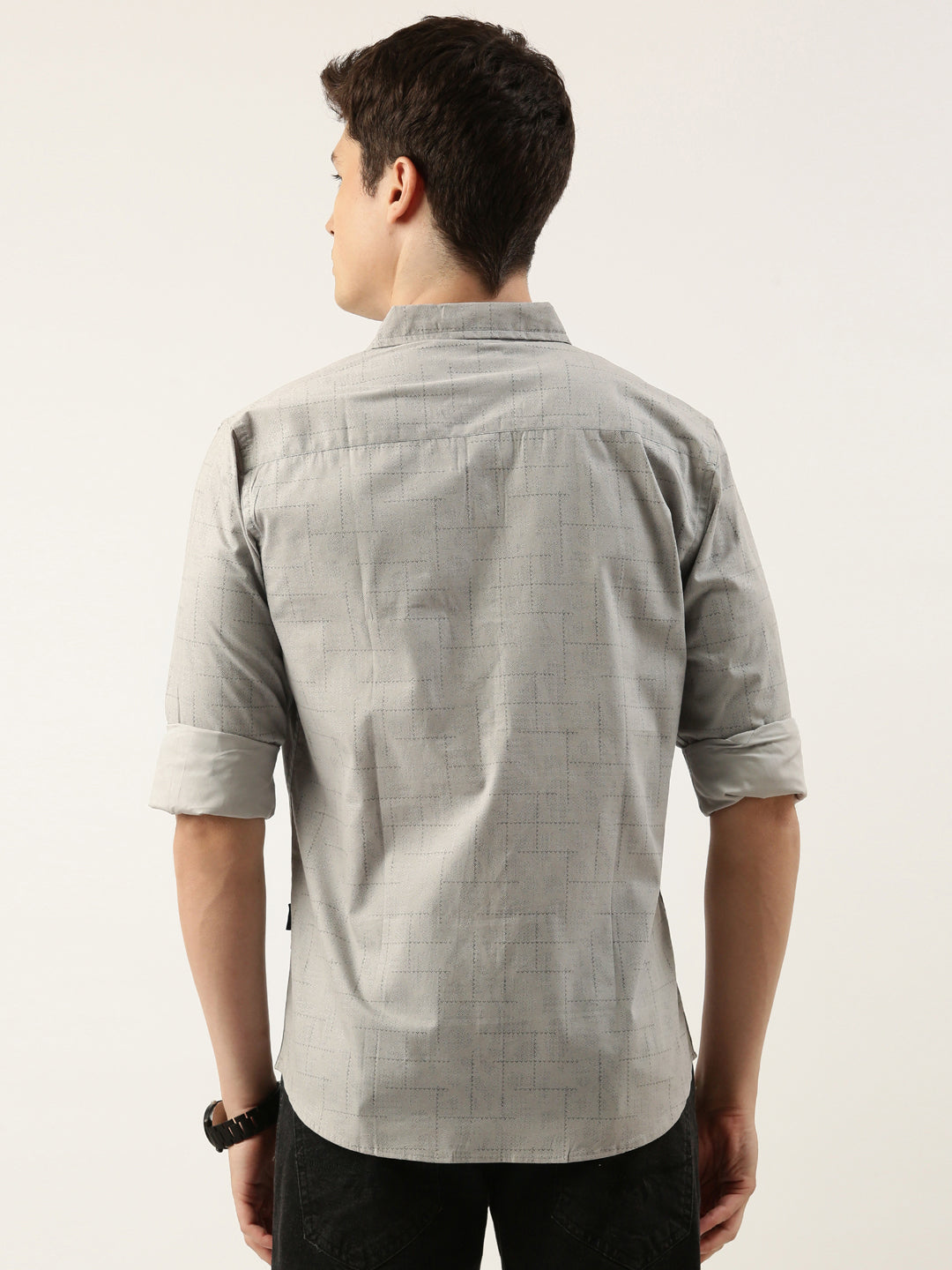 Men Grey Printed Pure Cotton Full Sleeve Casual Shirt