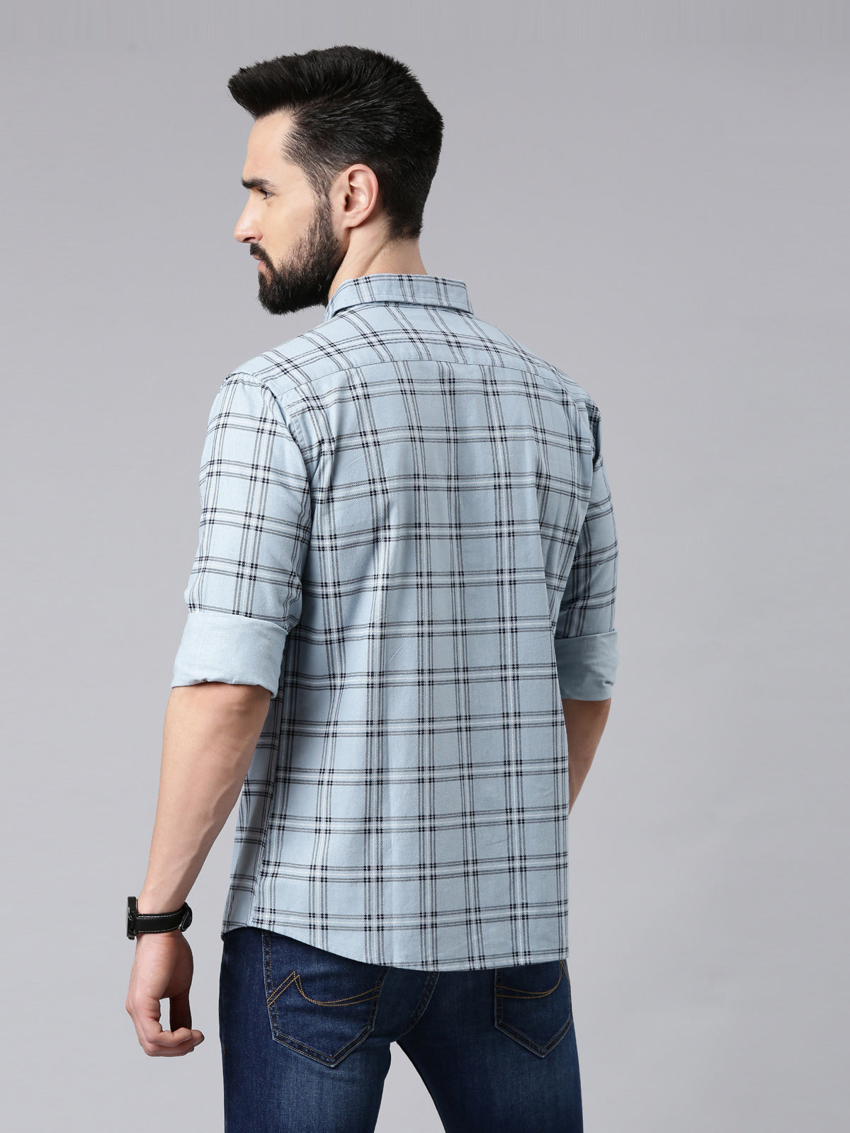 Blue Checked Pure Cotton Casual Full Sleeve Shirt