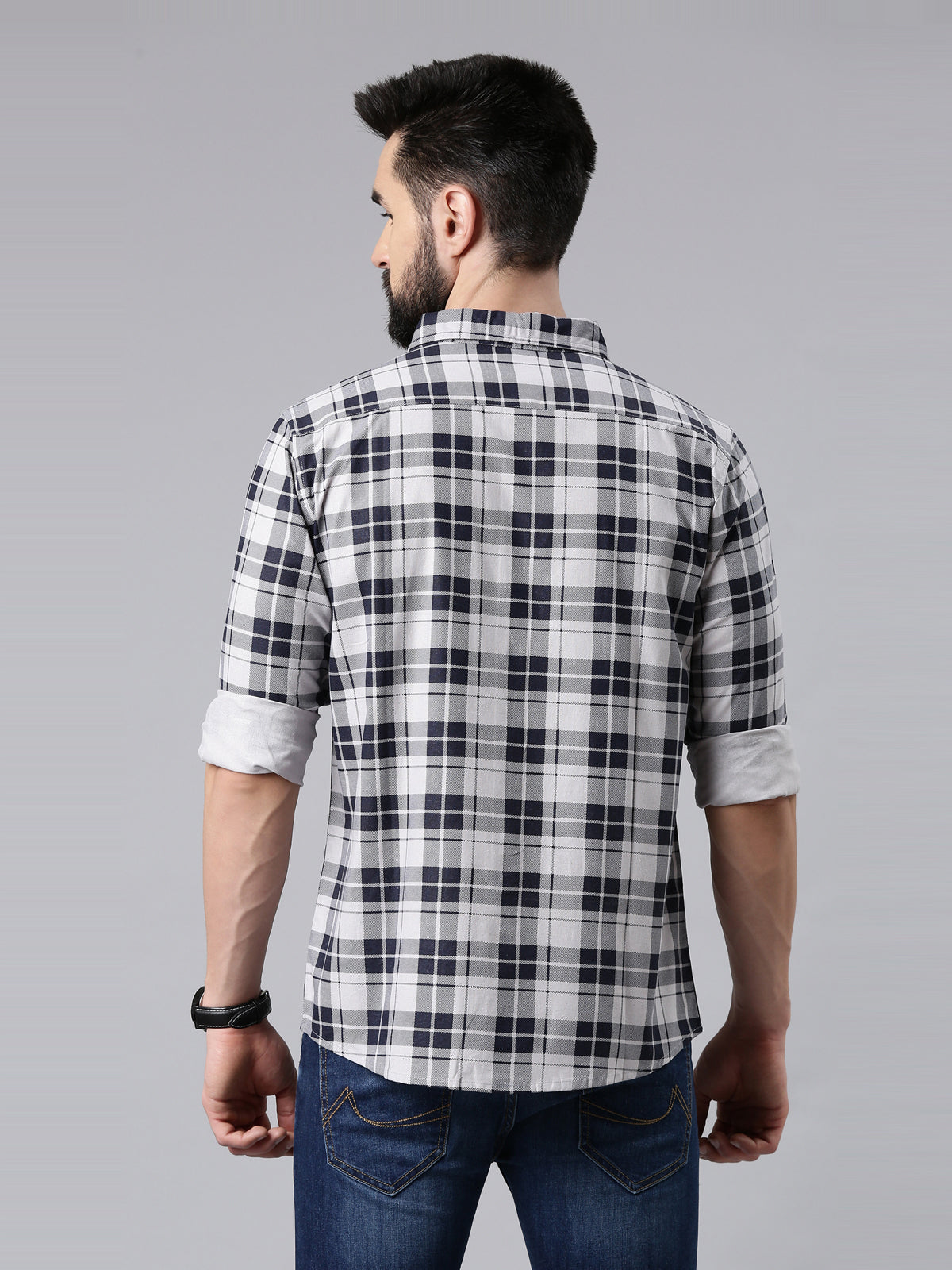 Grey Checked Pure Cotton Casual Full Sleeve Shirt