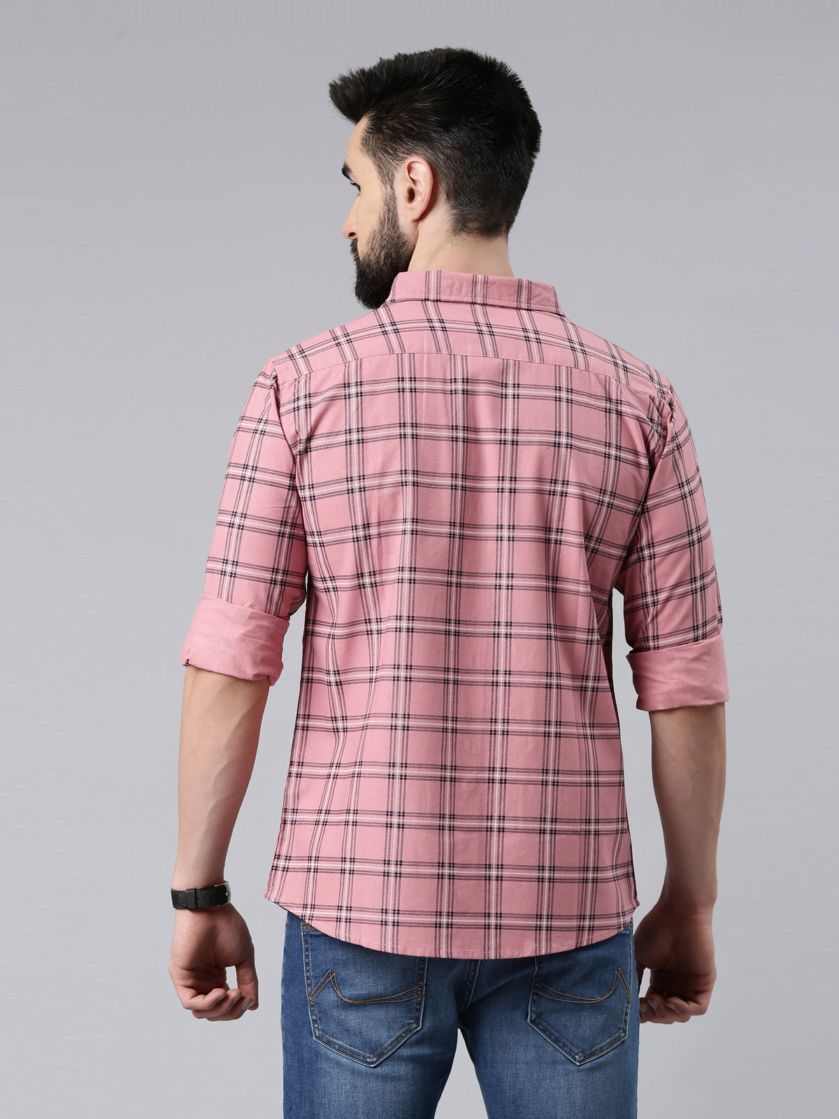 Pink Checked Pure Cotton Casual Full Sleeve Shirt