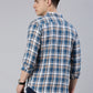 Men Blue Checked Cotton Blend Casual Full Sleeve Shirt