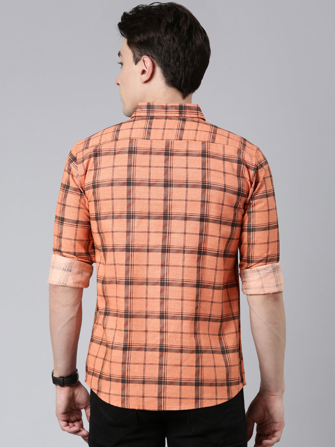 Orange Checkered Pure Cotton Full Sleeve Shirt
