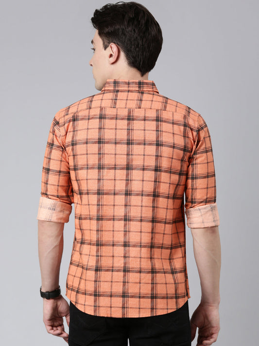 Orange Checkered Pure Cotton Full Sleeve Shirt