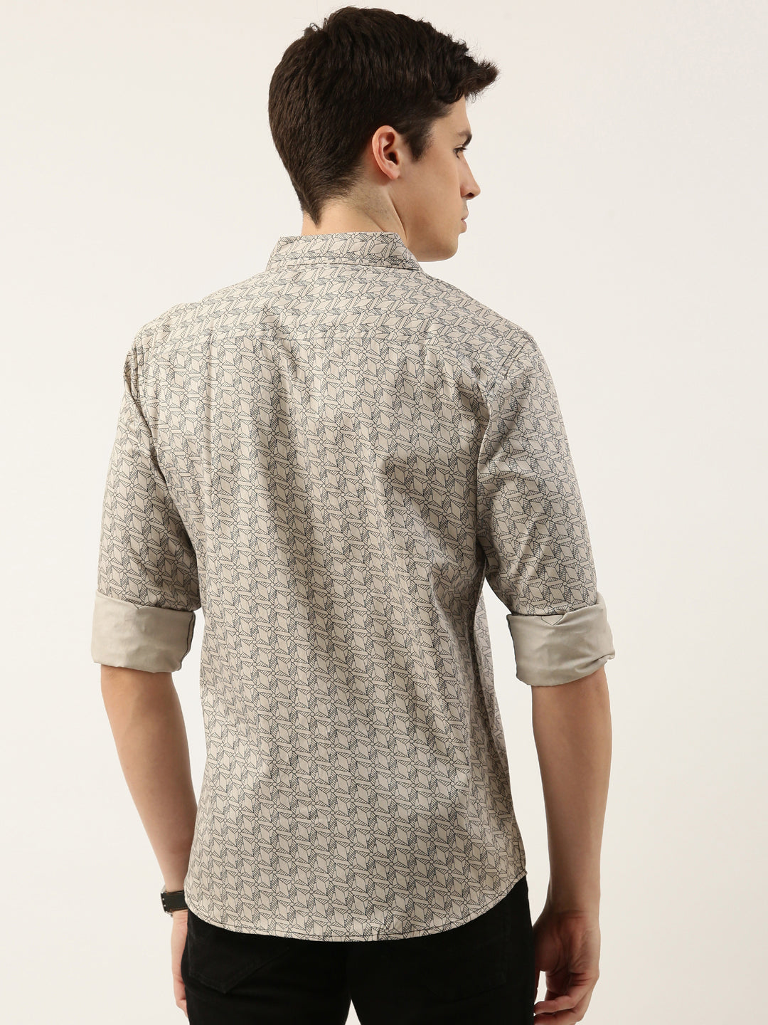 Men Beige Printed Pure Cotton Full Sleeve Casual Shirt
