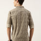 Men Beige Printed Pure Cotton Full Sleeve Casual Shirt