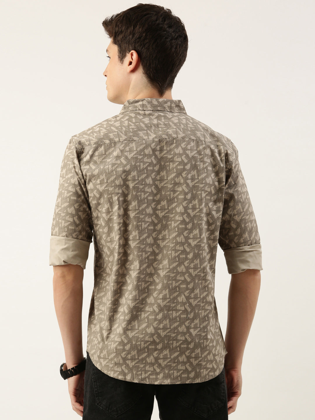 Men Beige Printed Pure Cotton Full Sleeve Casual Shirt