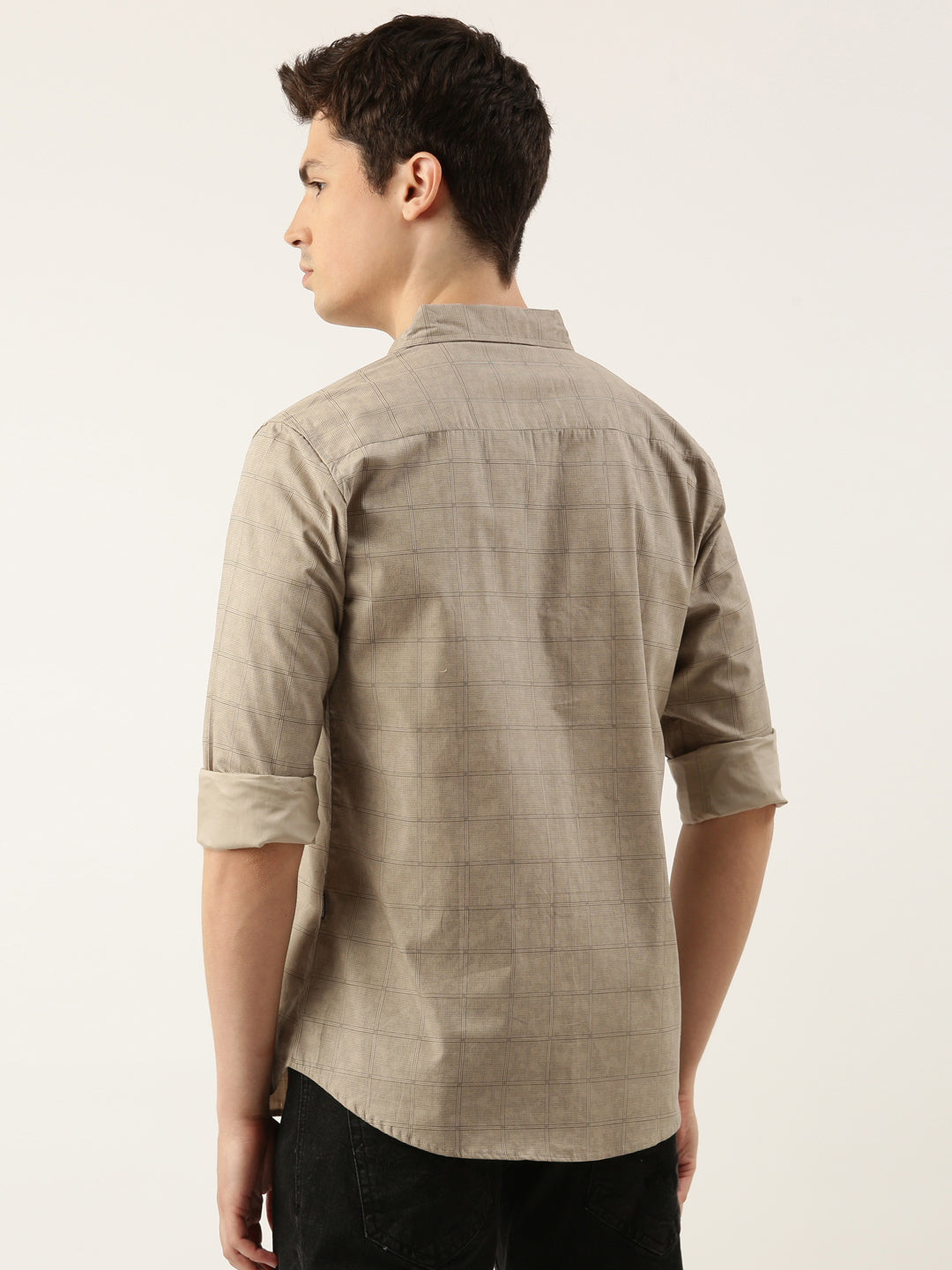 Men Beige Printed Pure Cotton Full Sleeve Casual Shirt
