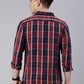 Men Navy Blue and Red Checked Cotton Blend Casual Full Sleeve Shirt