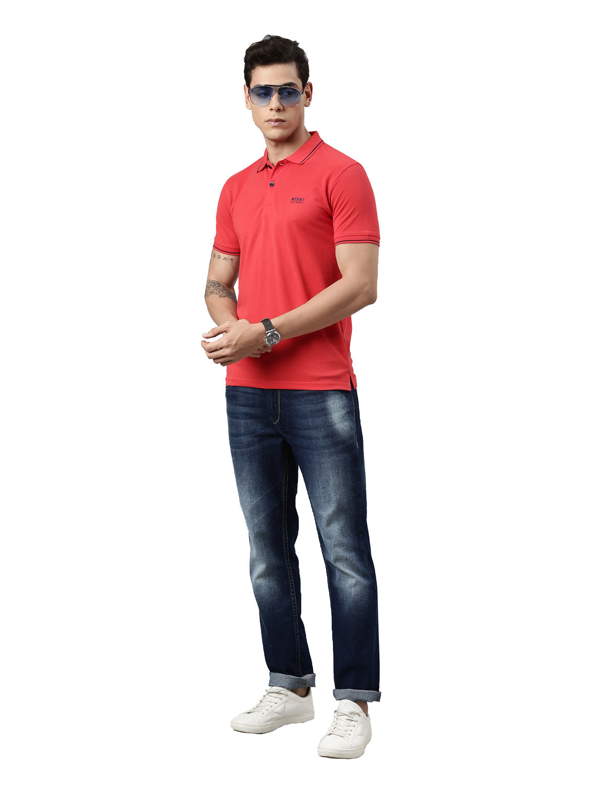 Men Solid Polo Collar Red T-shirt
