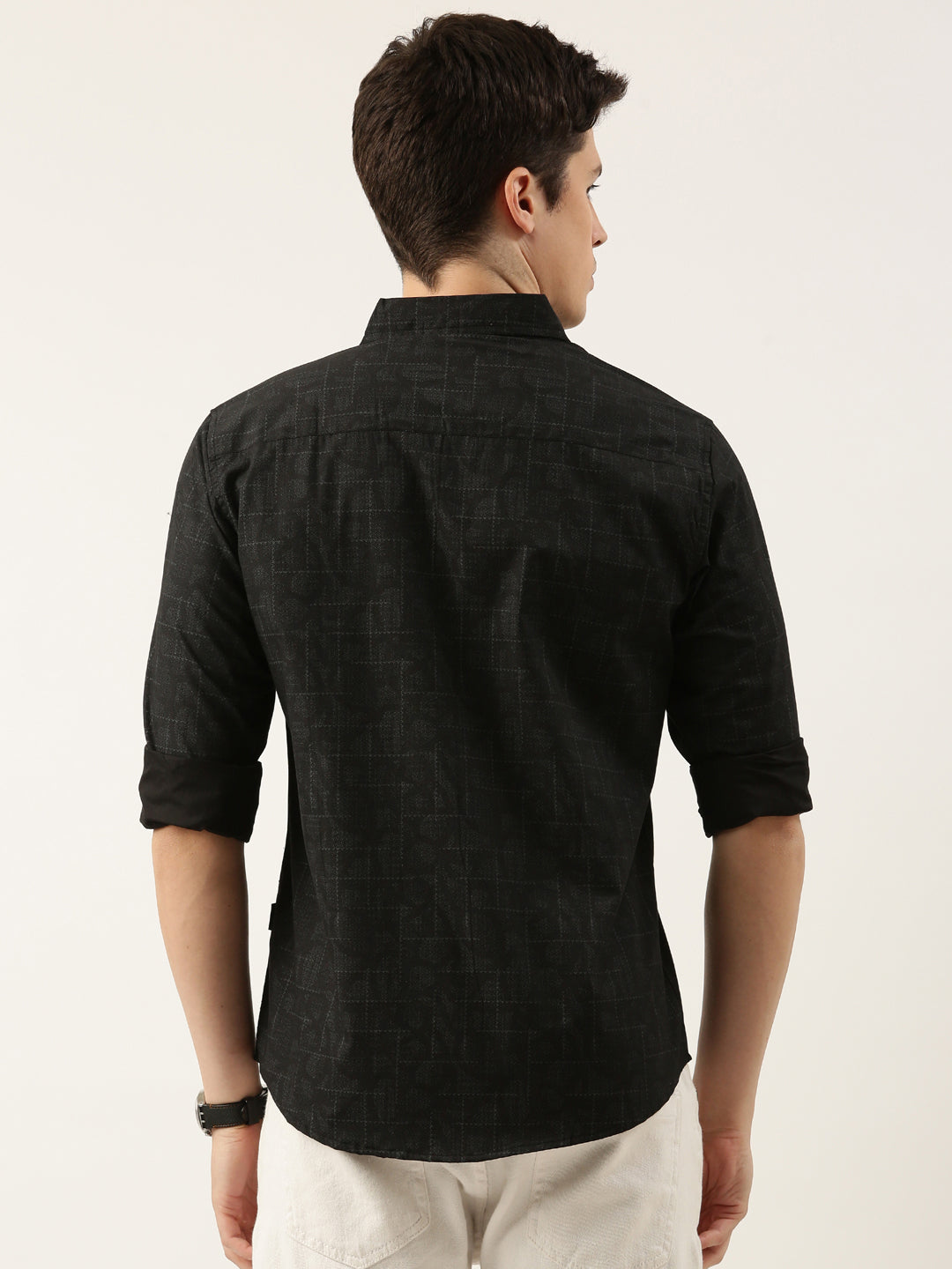 Men Black Printed Pure Cotton Full Sleeve Casual Shirt