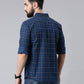 Navy Blue Checked Pure Cotton Casual Full Sleeve Shirt