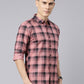 Men Pink And Black Checkered Pure Cotton Full Sleeve Casual Shirt