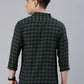 Men Olive Green and Navy Blue Checked Cotton Blend Casual Full Sleeve Shirt