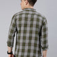 Men Green and White Checked Cotton Blend Casual Full Sleeve Shirt