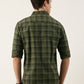 Men Olive Green Checked Pure Cotton Full Sleeve Casual Shirt
