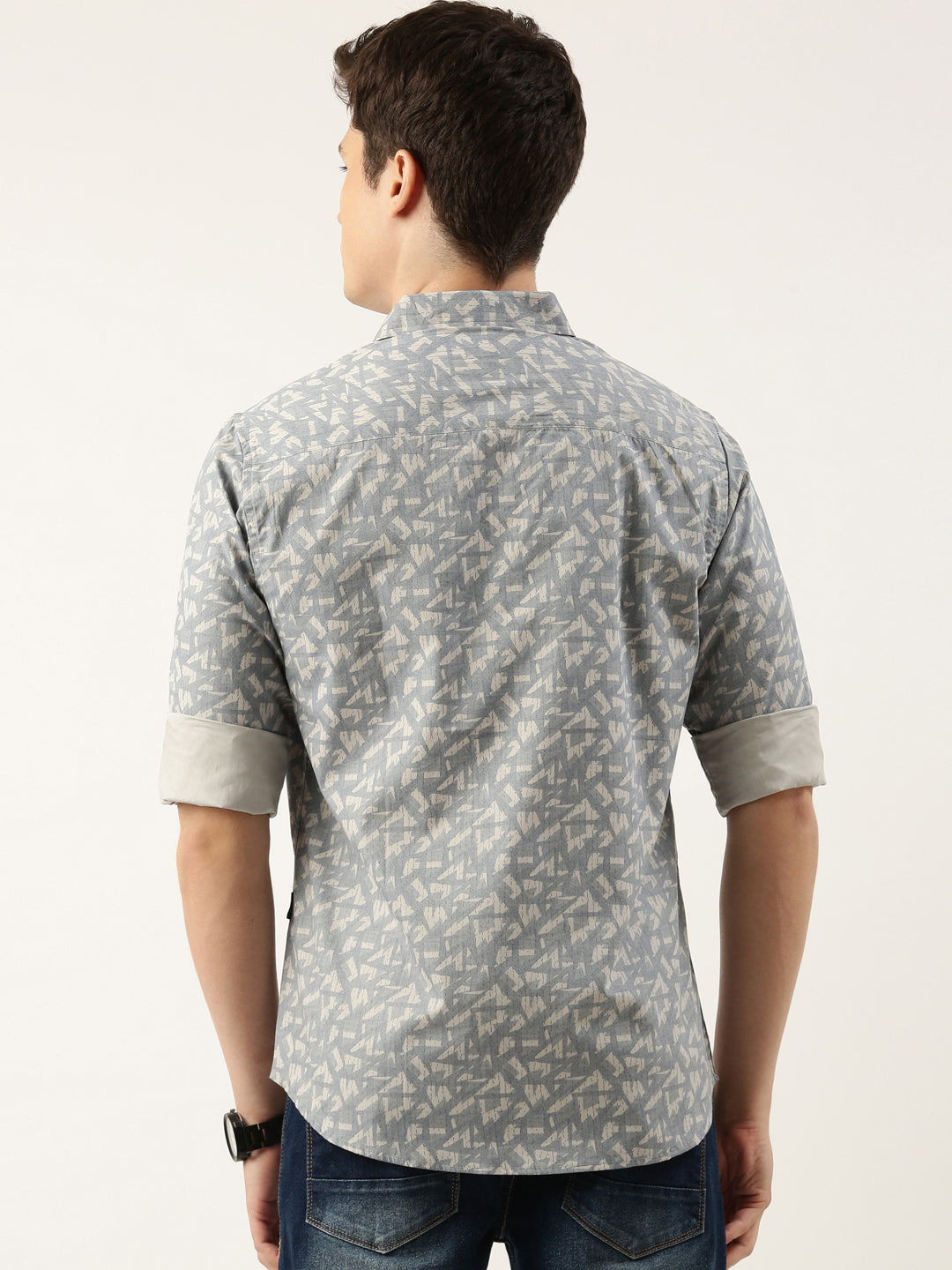 Men Light Blue Printed Pure Cotton Full Sleeve Casual Shirt