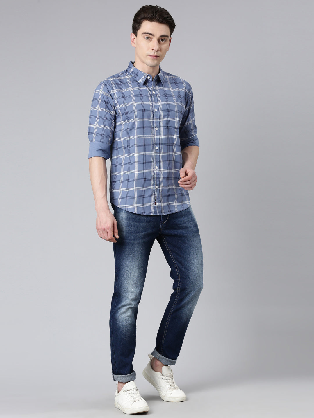 Blue Checked Pure Cotton Full Sleeve Shirt