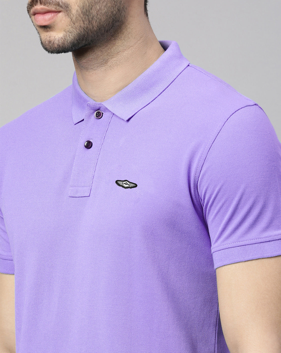 Men Lavender Solid Polo Collar T-shirt