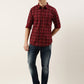 Men Maroon Checked Pure Cotton Full Sleeve Casual Shirt