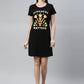 CURARE Women Printed Round Neck Black LongTees