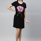 CURARE Women Printed Round Neck Black LongTees
