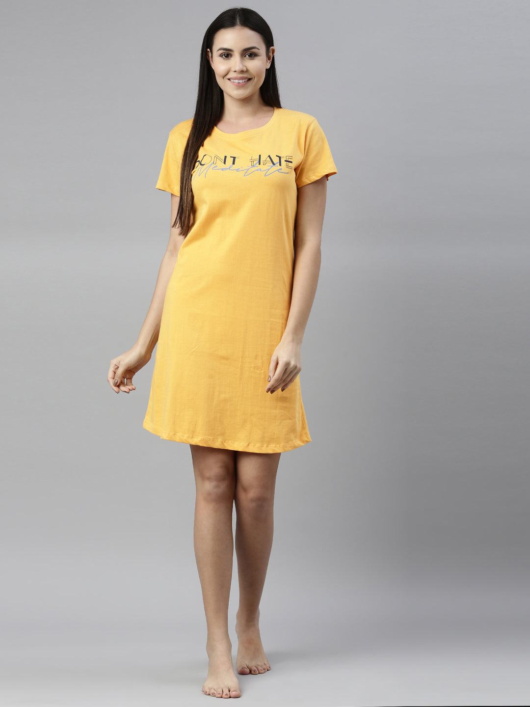 CURARE Women Printed Round Neck Yellow LongTees