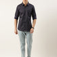 Men Navy Blue Printed Pure Cotton Full Sleeve Casual Shirt