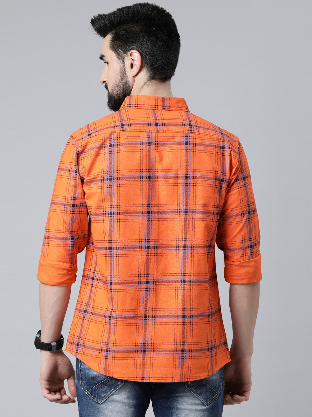 Orange Checked Pure Cotton Full Sleeve Shirt