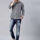 Men Black and White Checked Cotton Blend Casual Full Sleeve Shirt