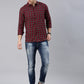 Men Maroon Checked Cotton Blend Casual Full Sleeve Shirt