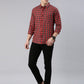 Men Orange Checked Cotton Blend Casual Full Sleeve Shirt