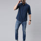 Navy Blue Checked Pure Cotton Casual Full Sleeve Shirt