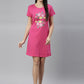 CURARE Women Printed Round Neck Fuchsia LongTees