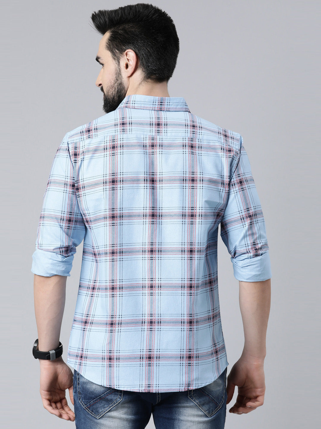 Blue Checked Pure Cotton Full Sleeve Shirt