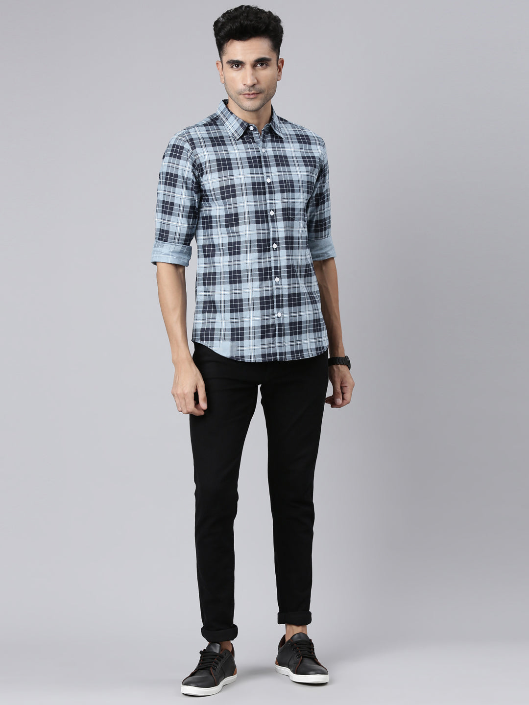 Men Light Blue Printed Pure Cotton Full Sleeve Casual Shirt