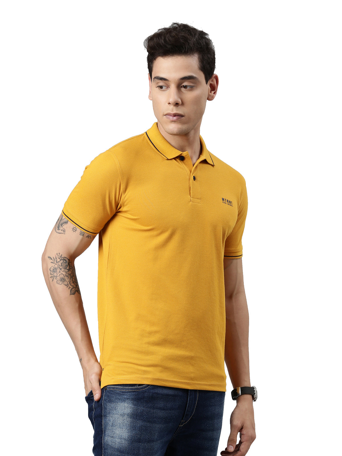 Men Solid Polo Collar Mustard T-shirt