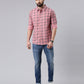 Pink Checked Pure Cotton Casual Full Sleeve Shirt
