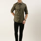 Men Olive Green Printed Pure Cotton Full Sleeve Casual Shirt