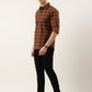 Men Brown Checked Pure Cotton Full Sleeve Casual Shirt