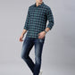 Men Navy Blue Checked Cotton Blend Casual Full Sleeve Shirt