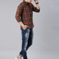 Men Brown Checked Cotton Blend Casual Full Sleeve Shirt