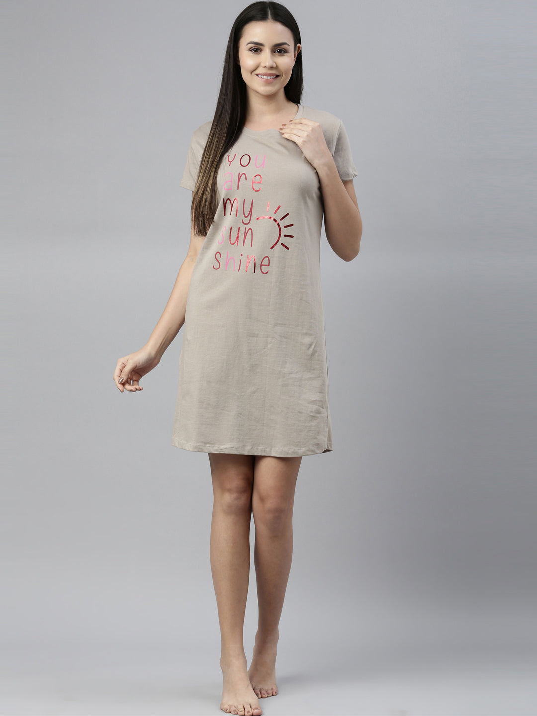 CURARE Women Printed Round Neck Brown LongTees