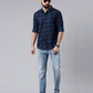 Dark Blue Checked Pure Cotton Casual Full Sleeve Shirt