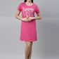 CURARE Women Printed Round Neck Fuchsia LongTees