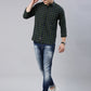 Men Olive Green and Navy Blue Checked Cotton Blend Casual Full Sleeve Shirt