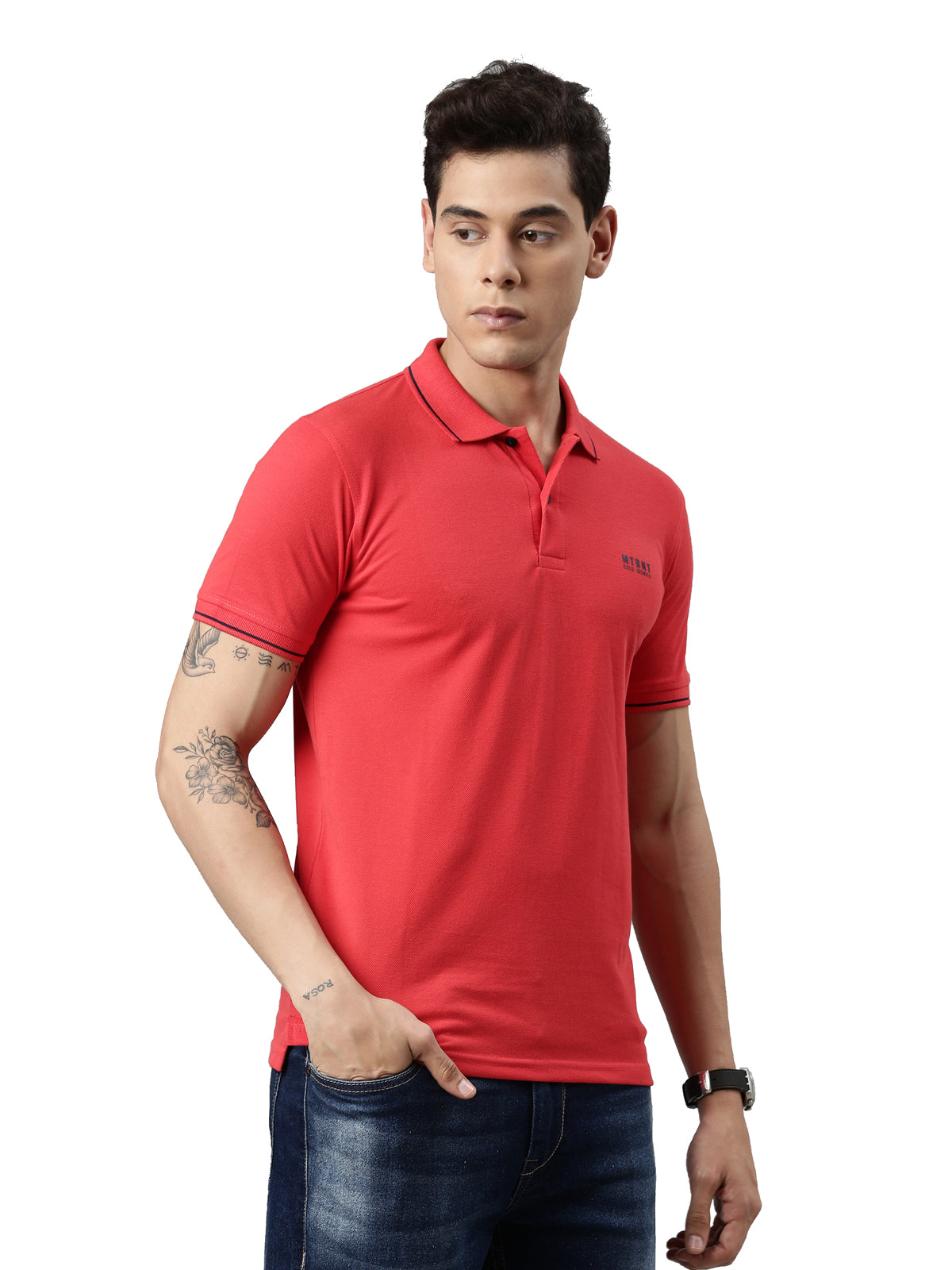 Men Solid Polo Collar Red T-shirt