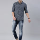 Men Dark Blue Checked Cotton Blend Casual Full Sleeve Shirt