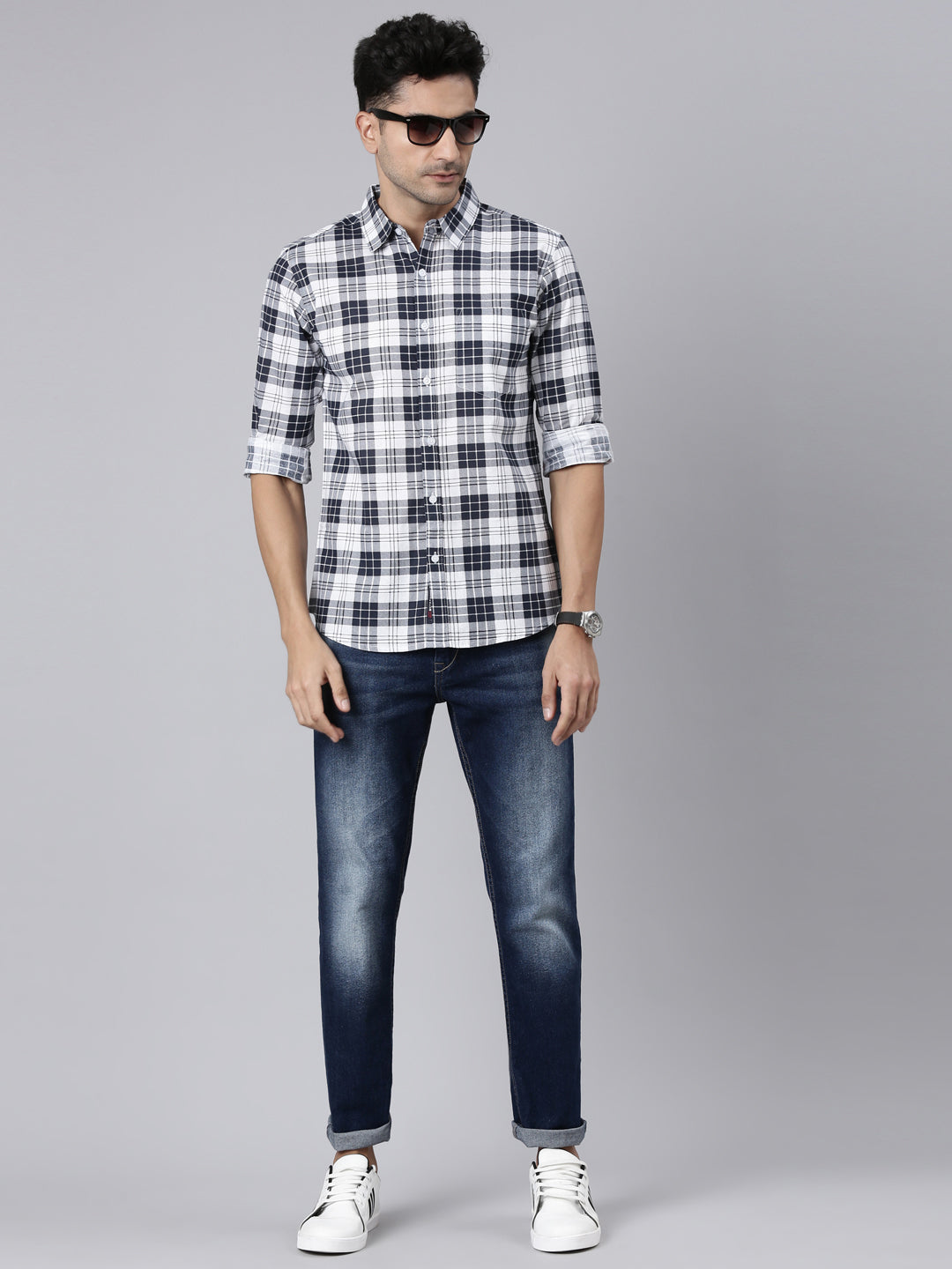 Men White Printed Pure Cotton Full Sleeve Casual Shirt