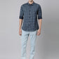 BROON Men Dark Blue Checkered Pure Cotton Full Sleeve Shirt