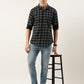Men Navy Blue Checked Pure Cotton Full Sleeve Casual Shirt